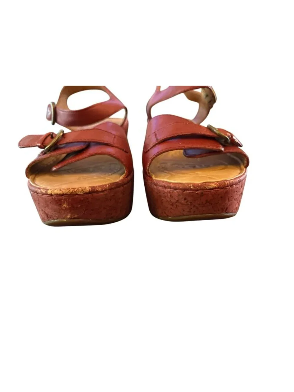 Born Red Leather Platform Wedge Sandals With Adjustable Straps & Buckle Accents